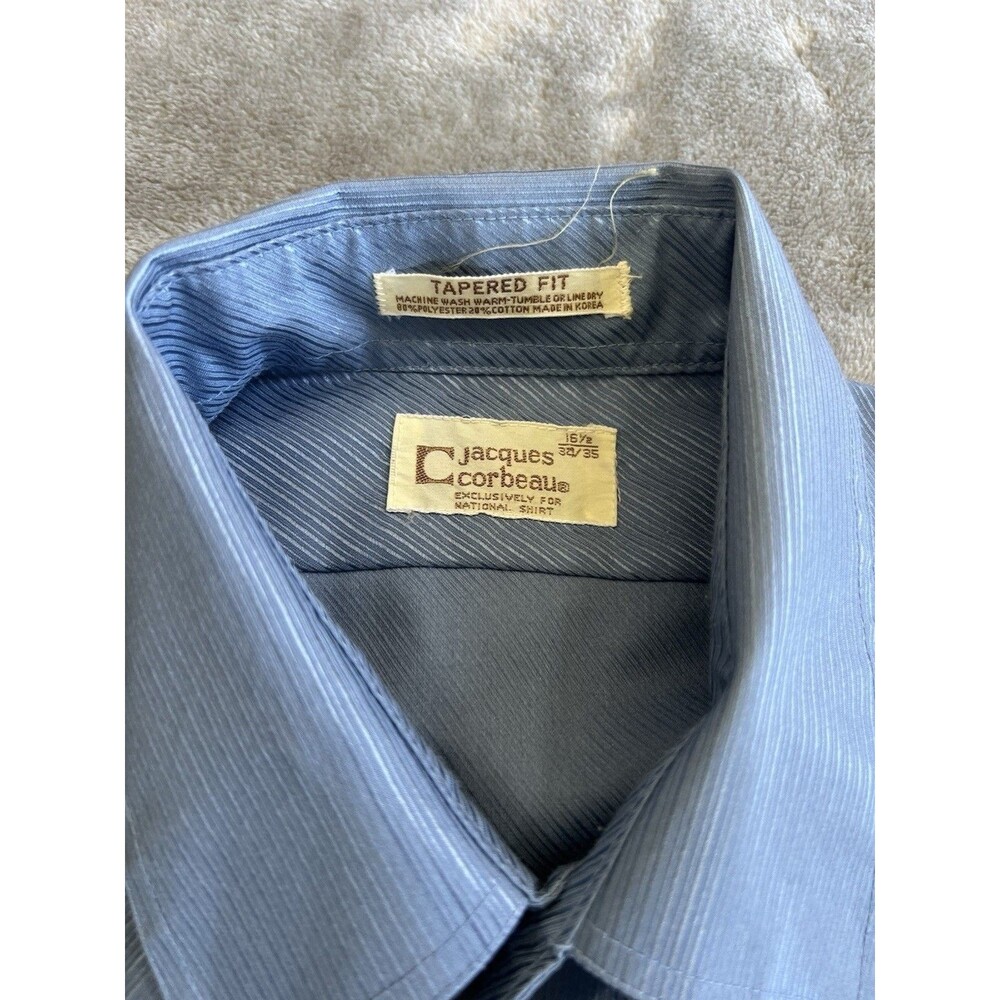 VTG 60s 70s Jacques Corbeau Tailored Fit Dagger Disco Shirt Size L Blue - Picture 2 of 9